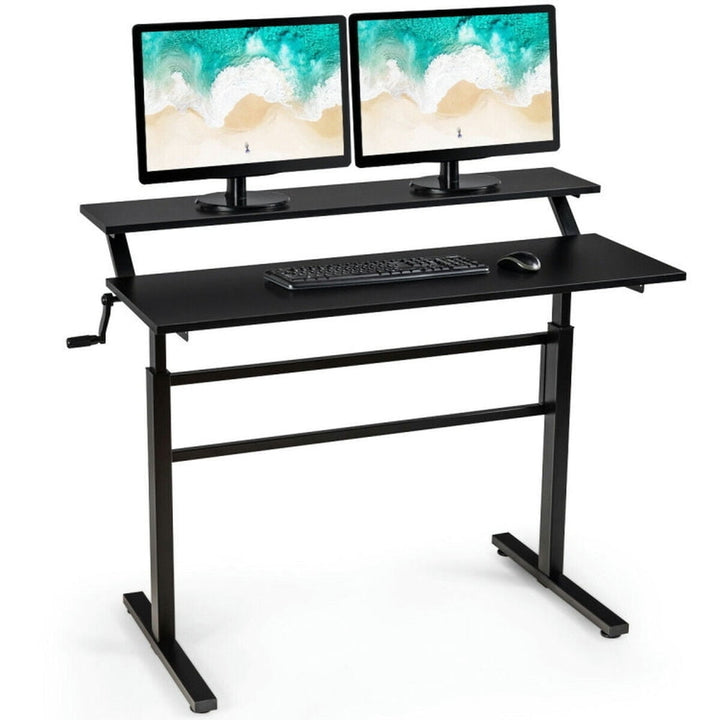 Hommoo Standing Desk Crank Adjustable Sit to Stand Workstation -Black, Home Office Desks, Gaming Computer Desks for Image 1