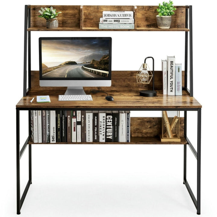 Hommoo 47-Inch Computer Desk Writing Study Table Workstation-Rustic Brown, Gaming Computer Desks for Image 1