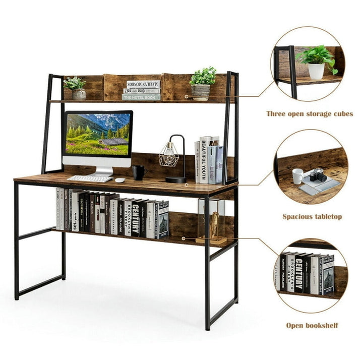 Hommoo 47-Inch Computer Desk Writing Study Table Workstation-Rustic Brown, Gaming Computer Desks for Image 5