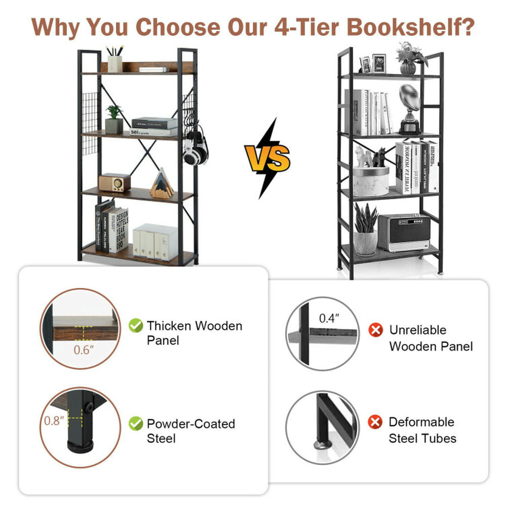 Hommoo Bookshelf,Shelf, Open Bookcase Book Shelf,Storage Shelf Unit Plant Stand,4 -Tier Industrial Open Storage Image 2