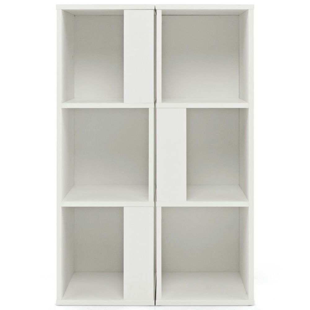 Hommoo Bookshelf,Shelf, Open Bookcase Book Shelf, 3-Tier 6 Cube Freestanding Bookcase with Anti-toppling Device-White Image 1