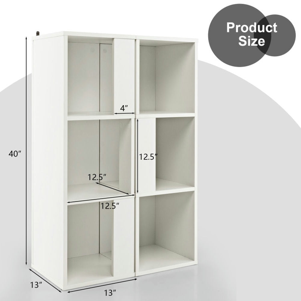 Hommoo Bookshelf,Shelf, Open Bookcase Book Shelf, 3-Tier 6 Cube Freestanding Bookcase with Anti-toppling Device-White Image 2