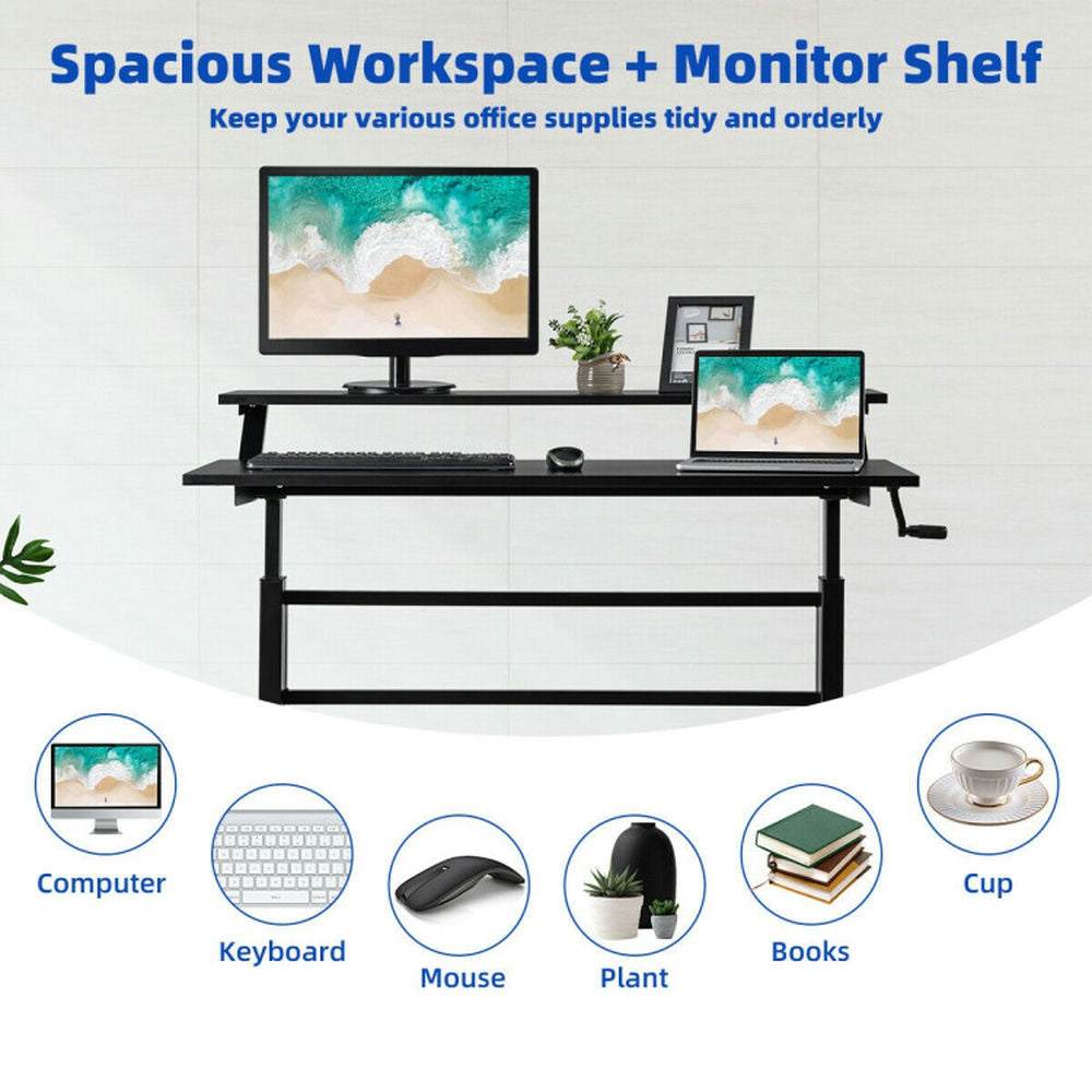 Hommoo Standing Desk Crank Adjustable Sit to Stand Workstation -Black, Home Office Desks, Gaming Computer Desks for Image 4