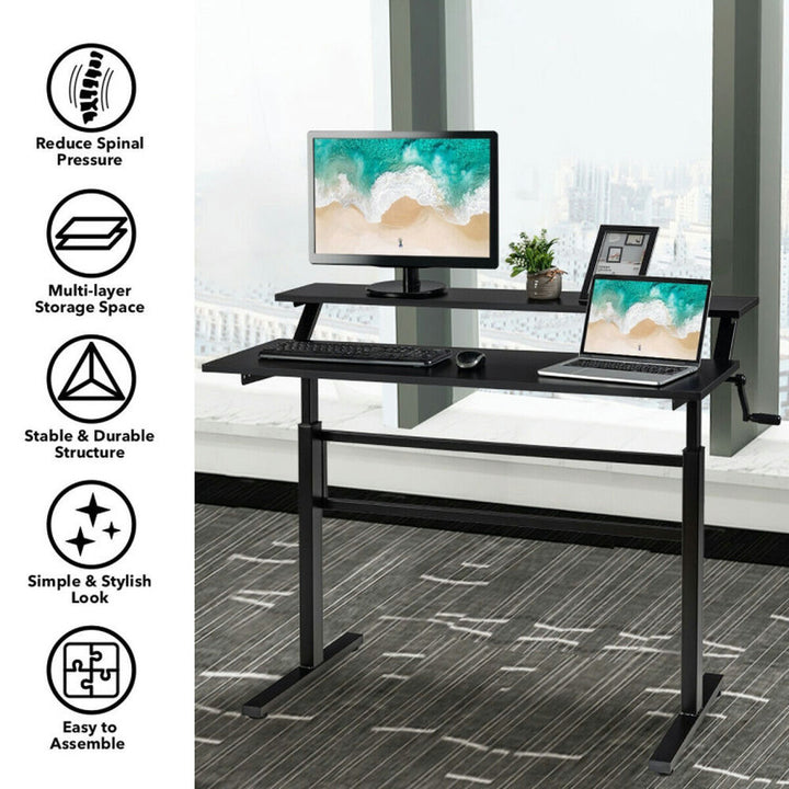 Hommoo Standing Desk Crank Adjustable Sit to Stand Workstation -Black, Home Office Desks, Gaming Computer Desks for Image 5