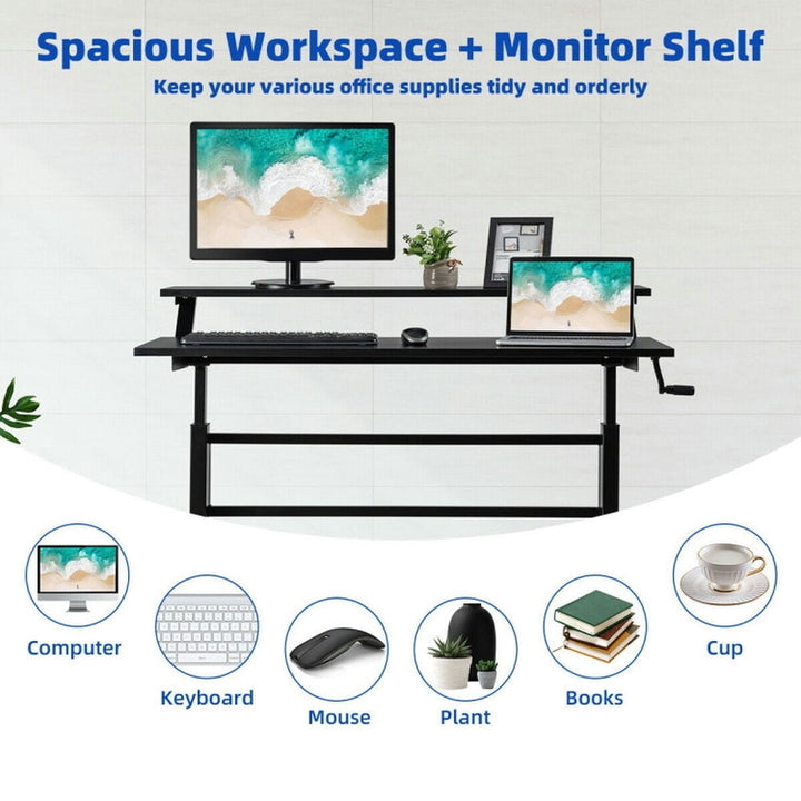 Hommoo Standing Desk Crank Adjustable Sit to Stand Workstation -Black, Home Office Desks, Gaming Computer Desks for Image 6