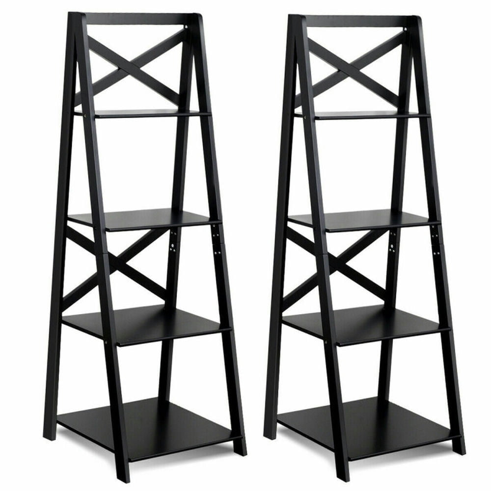 Hommoo Bookshelf,Shelf, Open Bookcase Book Shelf,Storage Shelf Unit Plant Stand,2 Pieces 4-Tier Wood Display Storage Image 1