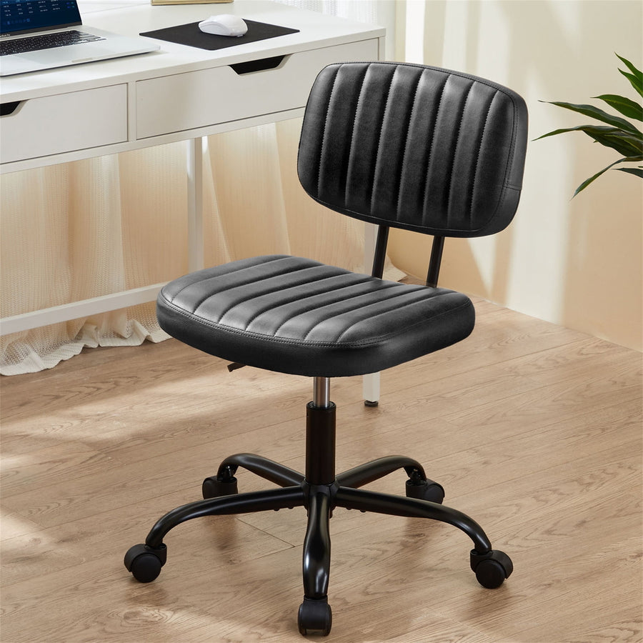 Hommoo Armless Home Office Chair Ergonomic Desk with Comfy Low Back Lumbar Support, Height Adjustable PU Leather Image 1