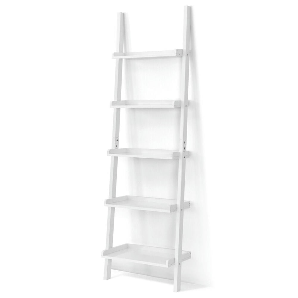 Hommoo Bookshelf,Shelf, Open Bookcase Book Shelf, 5-Tier Wall-leaning Ladder Shelf Display Rack for Plants and Image 1