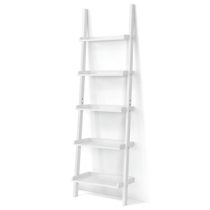 Hommoo Bookshelf,Shelf, Open Bookcase Book Shelf, 5-Tier Wall-leaning Ladder Shelf Display Rack for Plants and Image 1