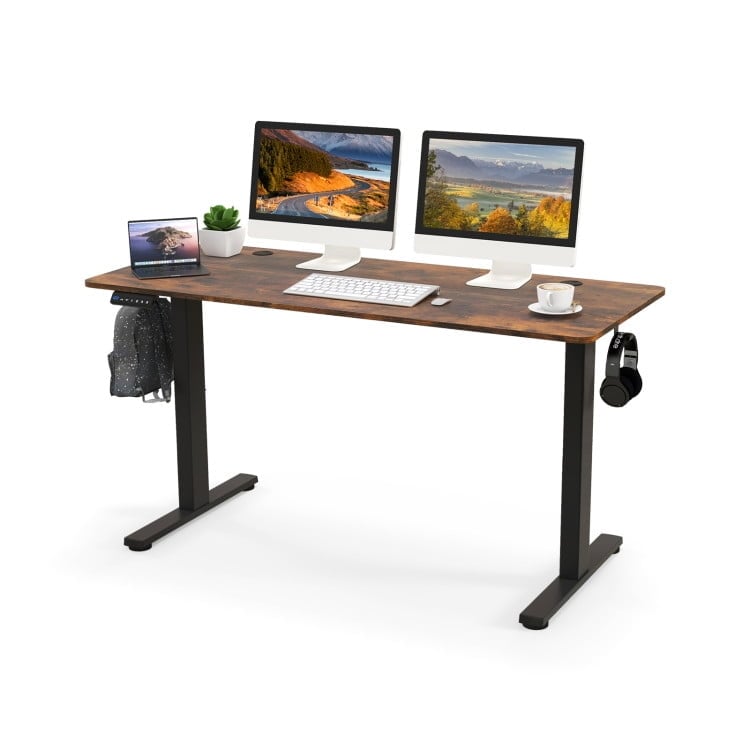 Hommoo 55 x 24 Inches Sit Stand Home Office Desk with 3 Memory Height Settings-Rustic Brown, Gaming Computer Desks for Image 1