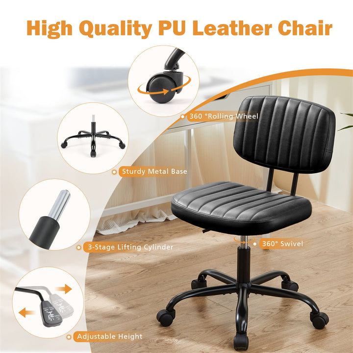 Hommoo Armless Home Office Chair Ergonomic Desk with Comfy Low Back Lumbar Support, Height Adjustable PU Leather Image 5