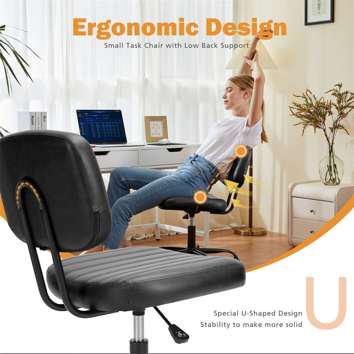 Hommoo Armless Home Office Chair Ergonomic Desk with Comfy Low Back Lumbar Support, Height Adjustable PU Leather Image 6