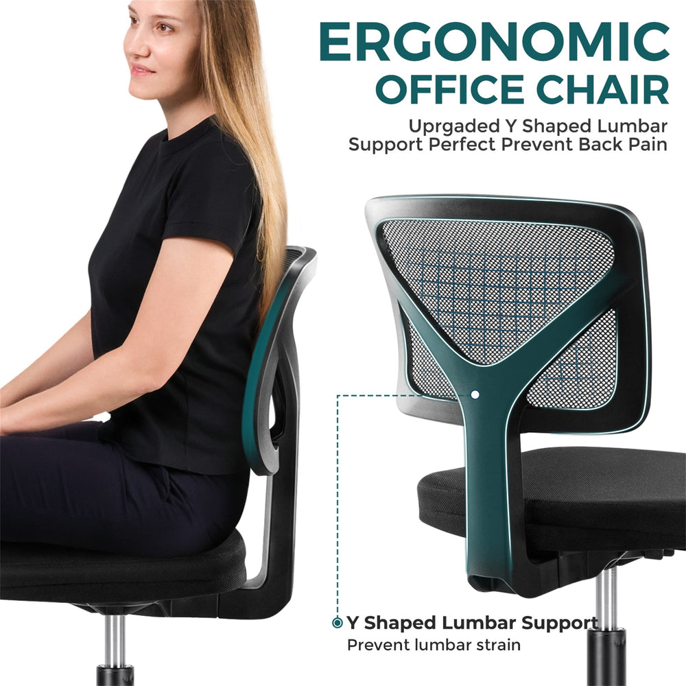 Hommoo Office Computer Desk Chair, Ergonomic Low Back Mesh Rolling Work Swivel Chair with Wheels, Black Image 2