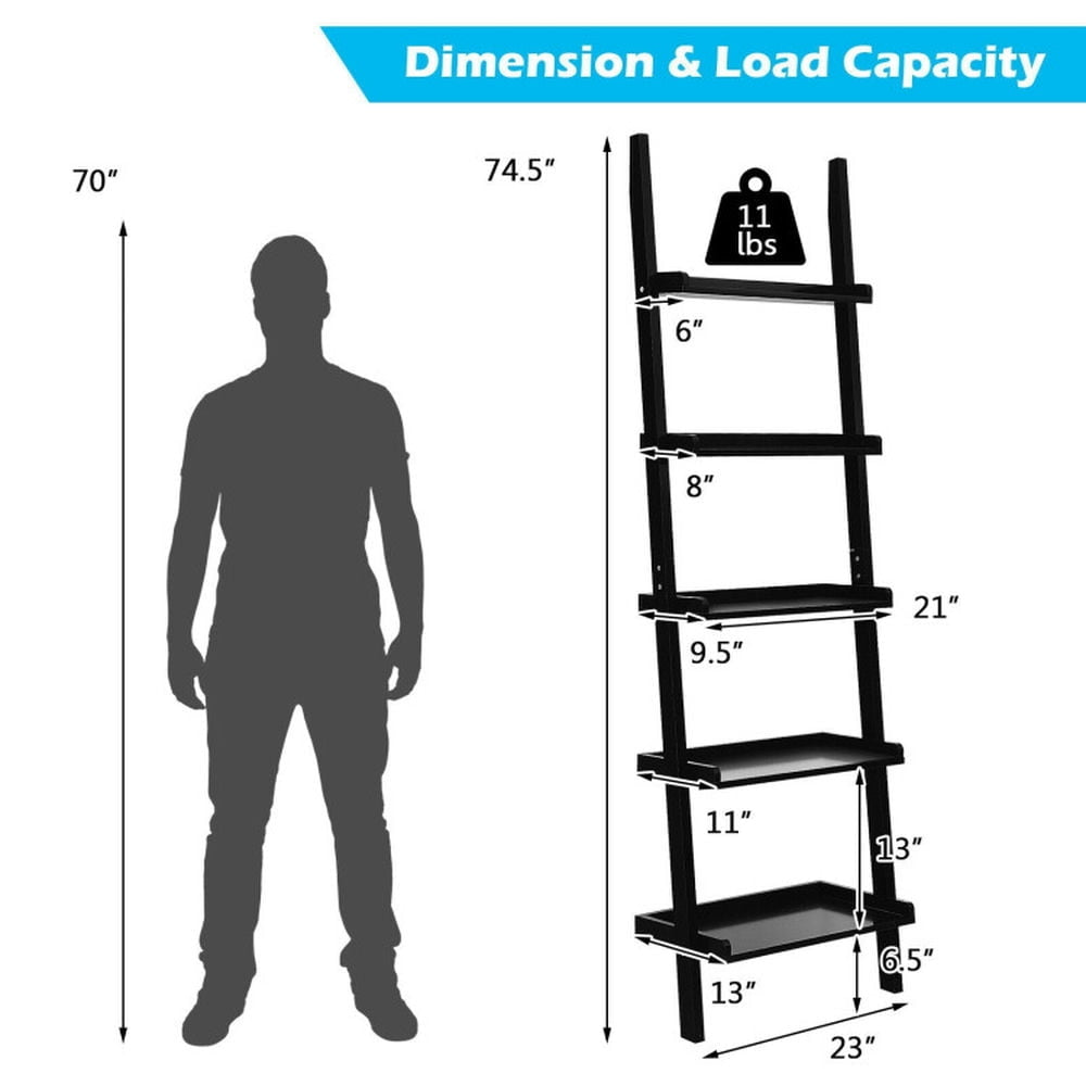 Hommoo Bookshelf,Shelf, Open Bookcase Book Shelf, 5-Tier Wall-leaning Ladder Shelf Display Rack for Plants and Image 2