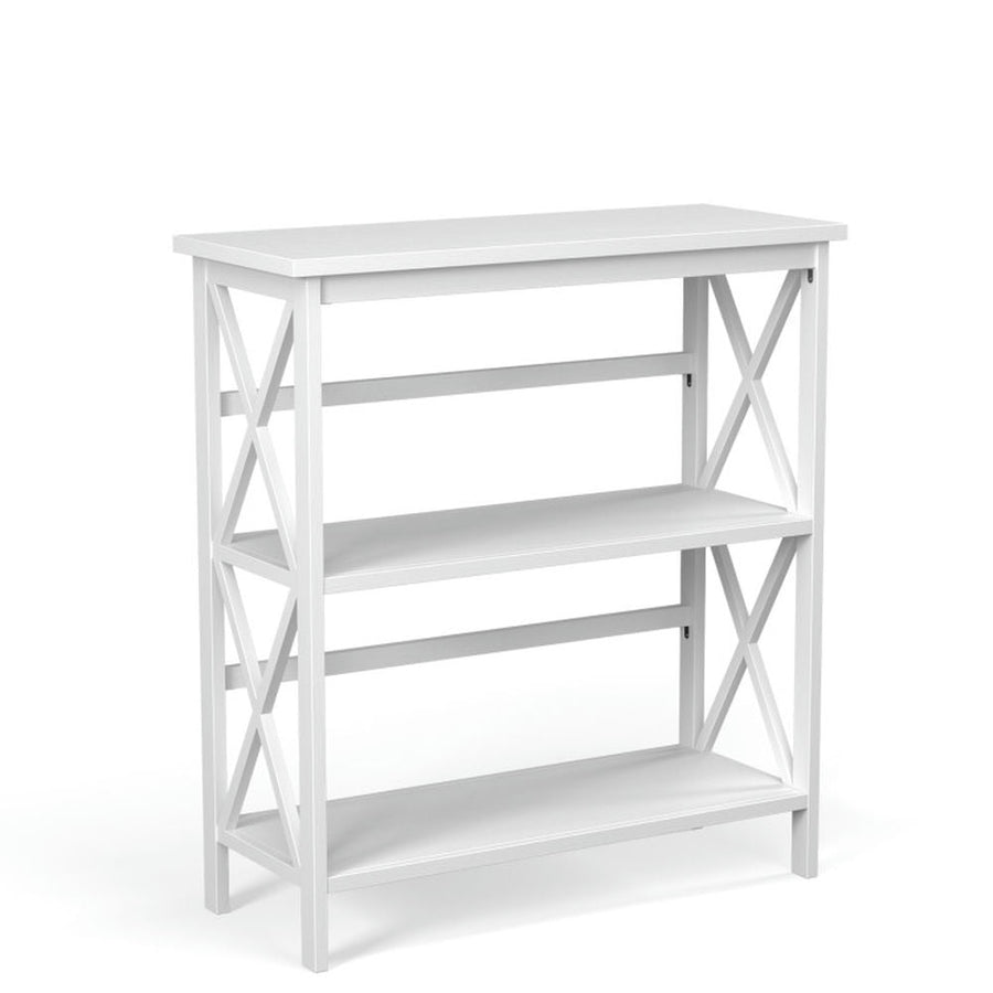 Hommoo Bookshelf,Shelf, Open Bookcase Book Shelf, 3-Tier Wooden Multi-Functional X-Design Etagere Storage Image 1