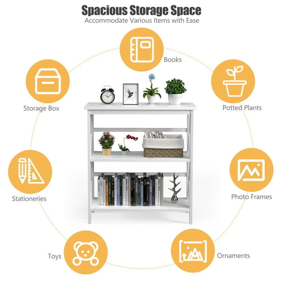 Hommoo Bookshelf,Shelf, Open Bookcase Book Shelf, 3-Tier Wooden Multi-Functional X-Design Etagere Storage Image 2