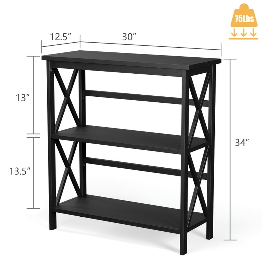 Hommoo Bookshelf,Shelf, Open Bookcase Book Shelf, 3-Tier Wooden Multi-Functional X-Design Etagere Storage Image 2