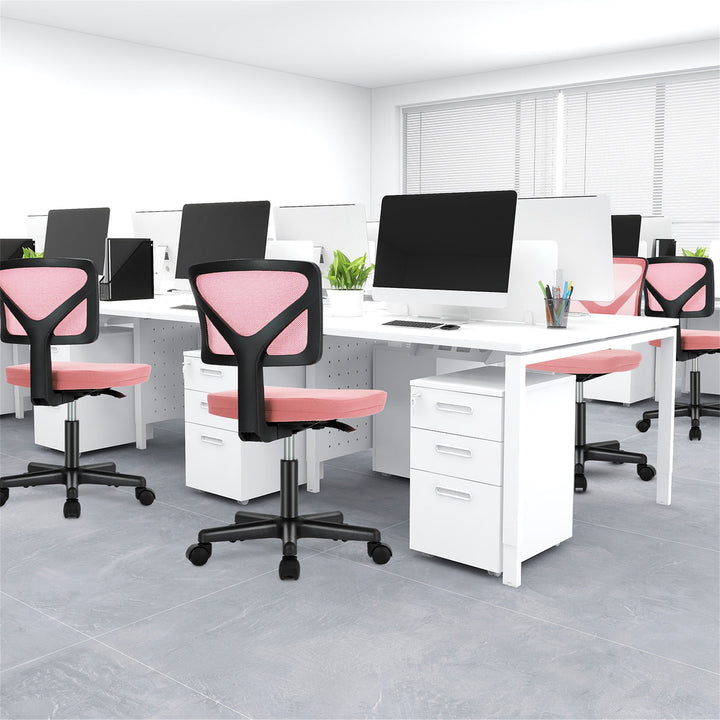 Hommoo Office Computer Desk Chair, Ergonomic Low Back Mesh Rolling Work Swivel Chair with Wheels, Pink Image 1