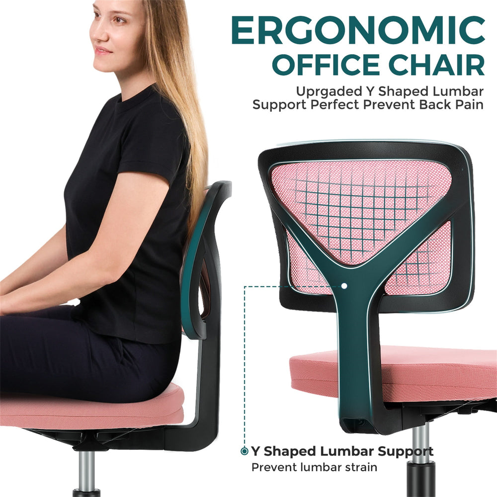 Hommoo Office Computer Desk Chair, Ergonomic Low Back Mesh Rolling Work Swivel Chair with Wheels, Pink Image 2