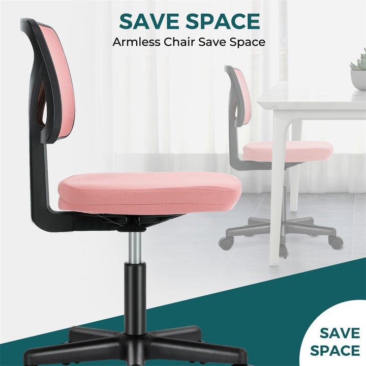 Hommoo Office Computer Desk Chair, Ergonomic Low Back Mesh Rolling Work Swivel Chair with Wheels, Pink Image 3