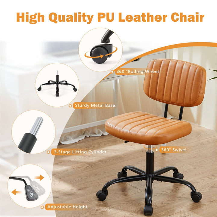 Hommoo Armless Home Office Chair Ergonomic Desk with Comfy Low Back Lumbar Support, Height Adjustable PU Leather Image 3