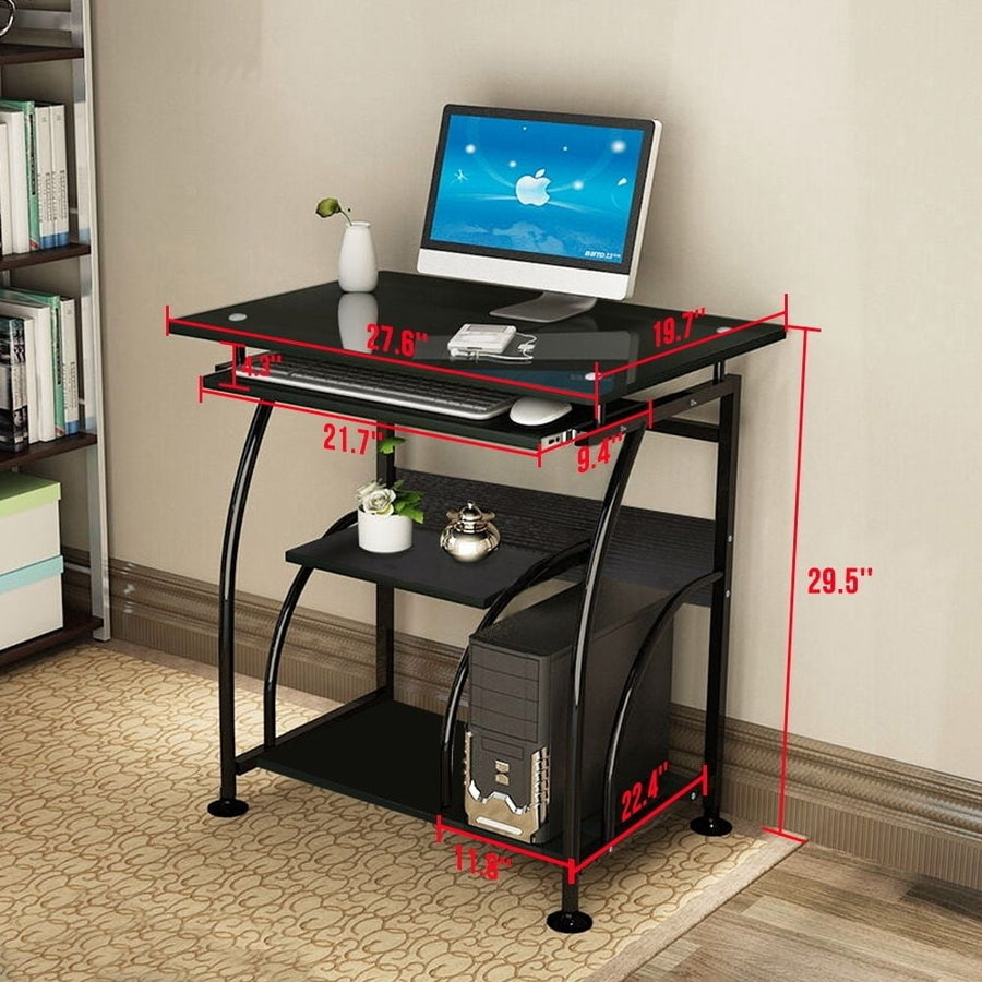 Hommoo Desktop Computer Desk, Tempered Glass Computer Table for Home Office - Black Image 1