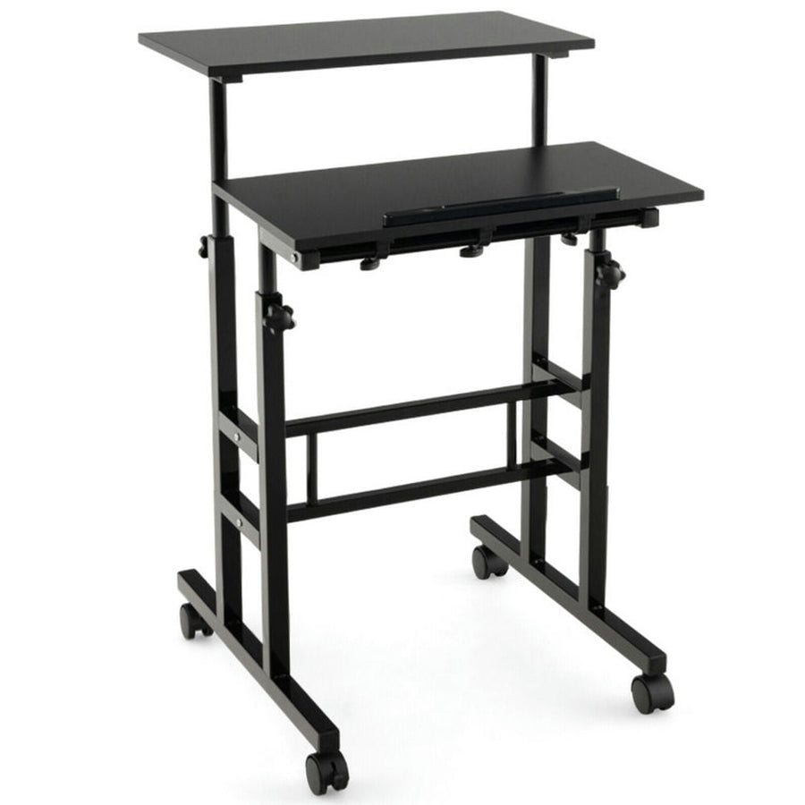 Hommoo Height Adjustable Mobile Standing Desk with Rolling Wheels for Office and Home-Black Image 1