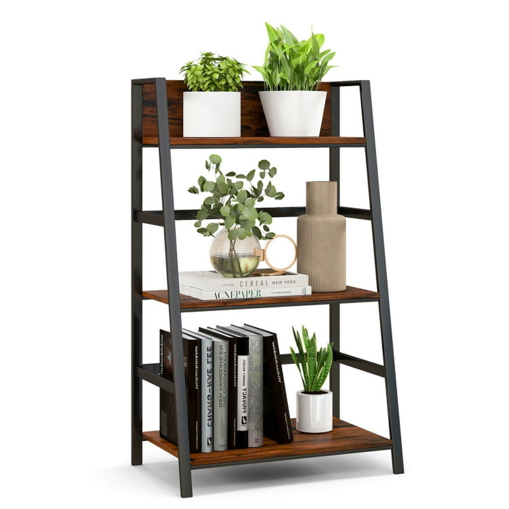 Hommoo Bookshelf,Shelf, Open Bookcase Book Shelf,Storage Shelf Unit Plant Stand,3-Tier Ladder Industrial Bookshelf with Image 4