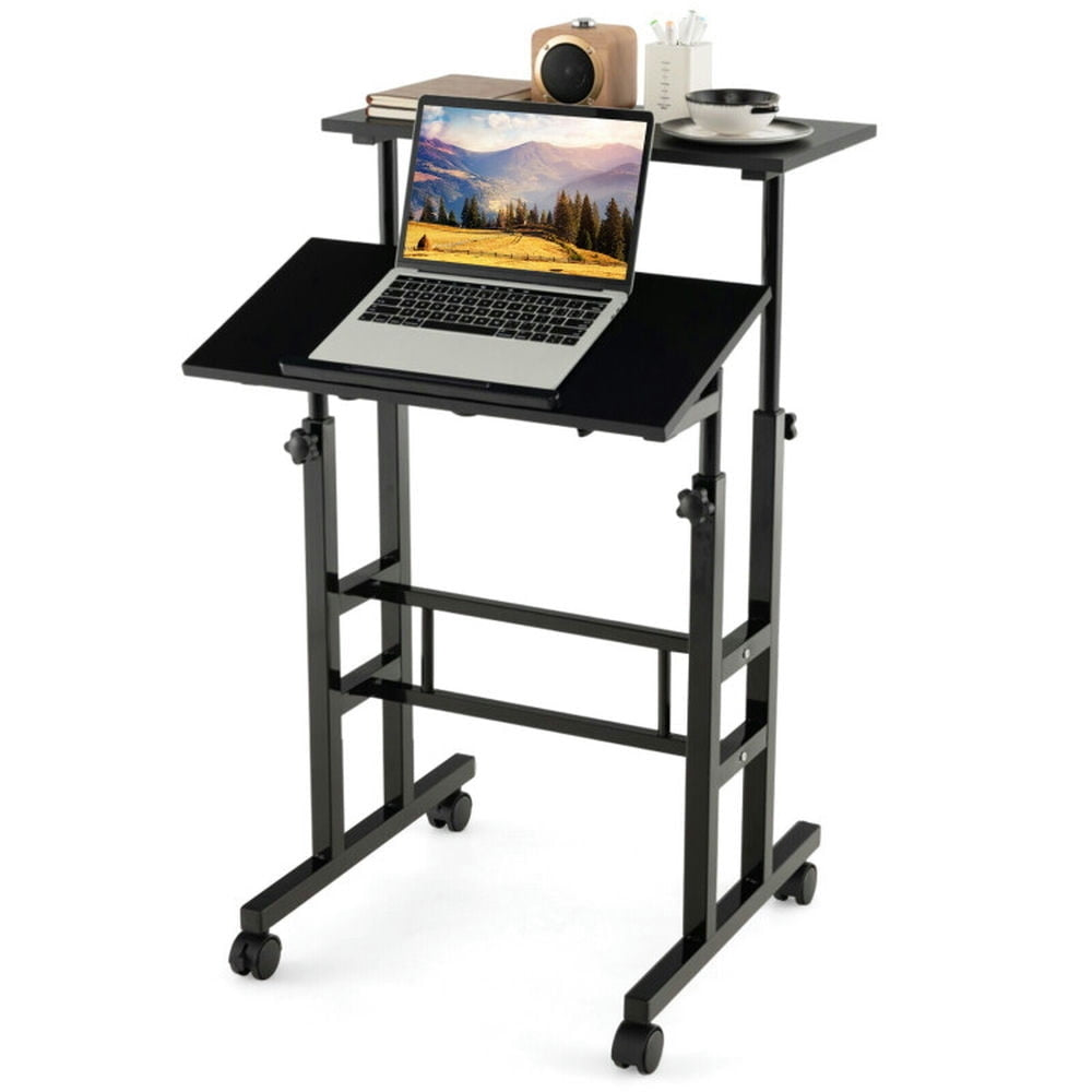 Hommoo Height Adjustable Mobile Standing Desk with Rolling Wheels for Office and Home-Black Image 2