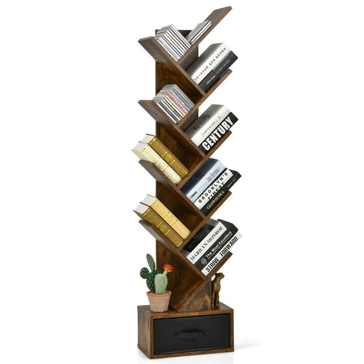 Hommoo Bookshelf,Shelf, Open Bookcase Book Shelf, 10-tier Tree Bookshelf with Drawer Free-standing Storage Bookcase Image 4