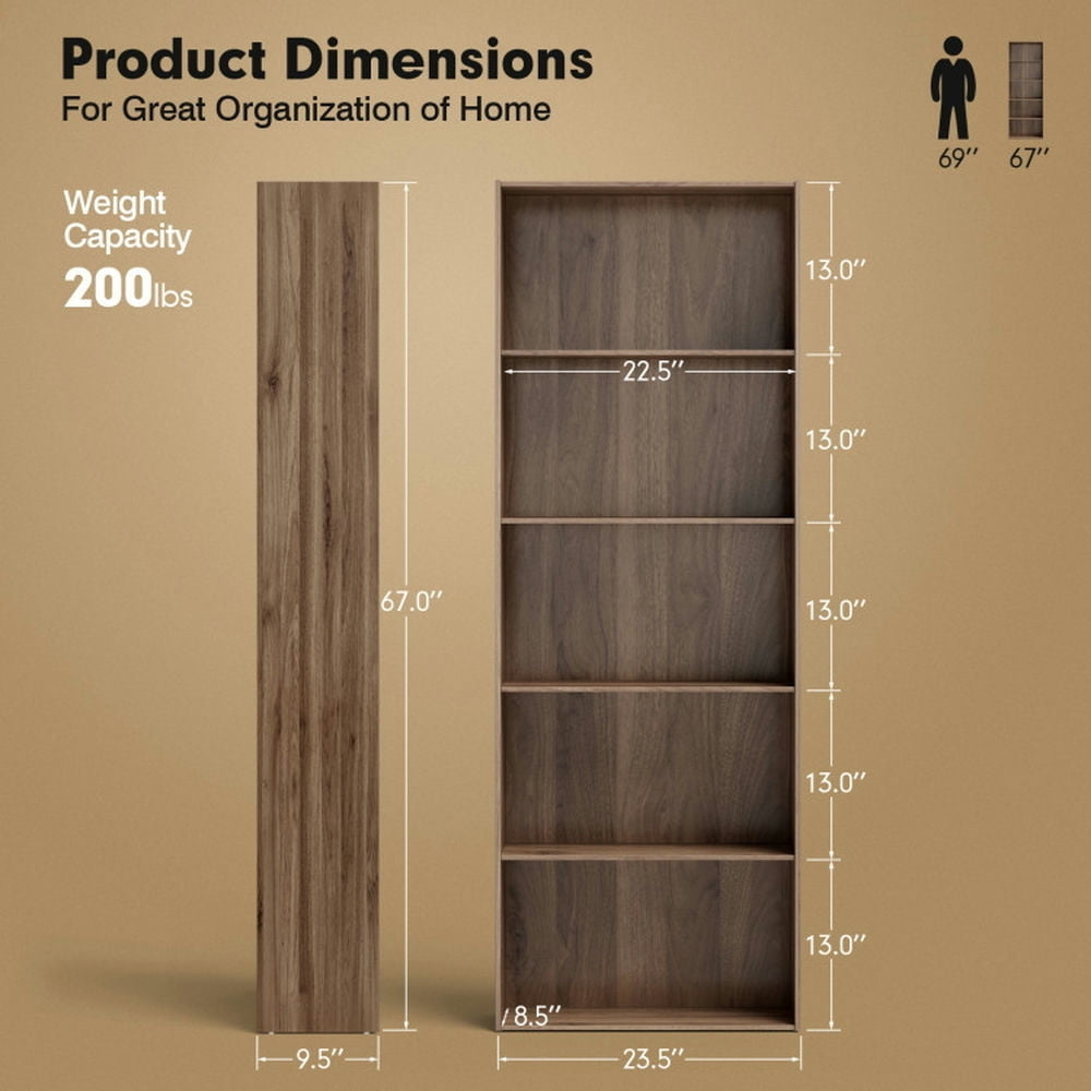 Hommoo Bookshelf,Shelf, Open Bookcase Book Shelf, 5-Shelf Storage Bookcase Modern Multi-Functional Display Cabinet Image 2