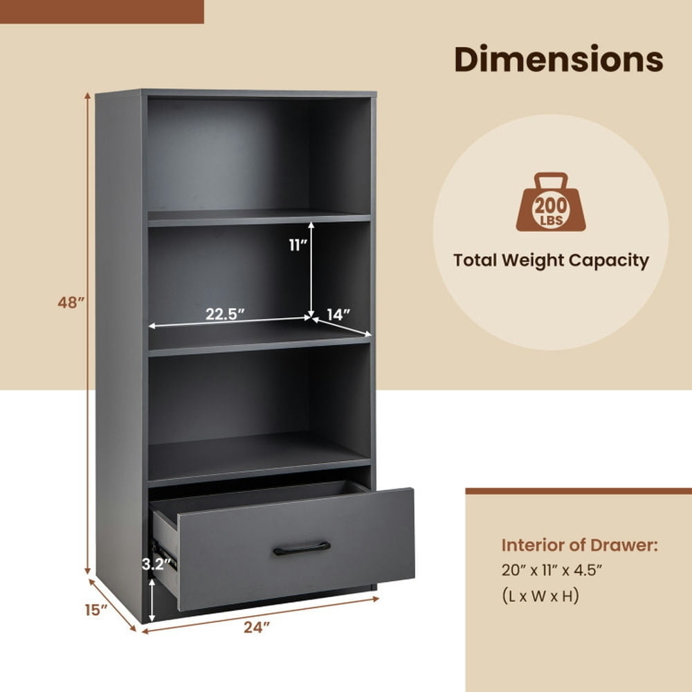 Hommoo Bookshelf,Shelf, Open Bookcase Book Shelf,Storage Shelf Unit Plant Stand,48 Inch Tall 4 Tiers Wood Bookcase with Image 3