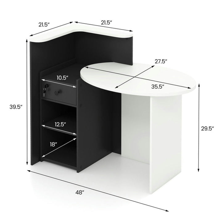 Hommoo Front Desk Reception Counter,Reception Office Desk with Open Shelf and Lockable Drawer-Black Image 3