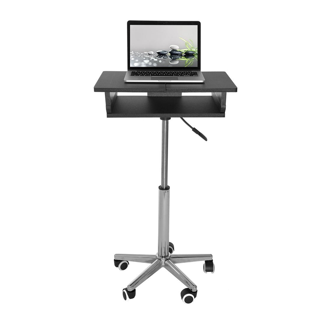 Hommoo Foldable Table Laptop Cart with Height Adjustable and Sitting Mobile - Black and Gray Image 1