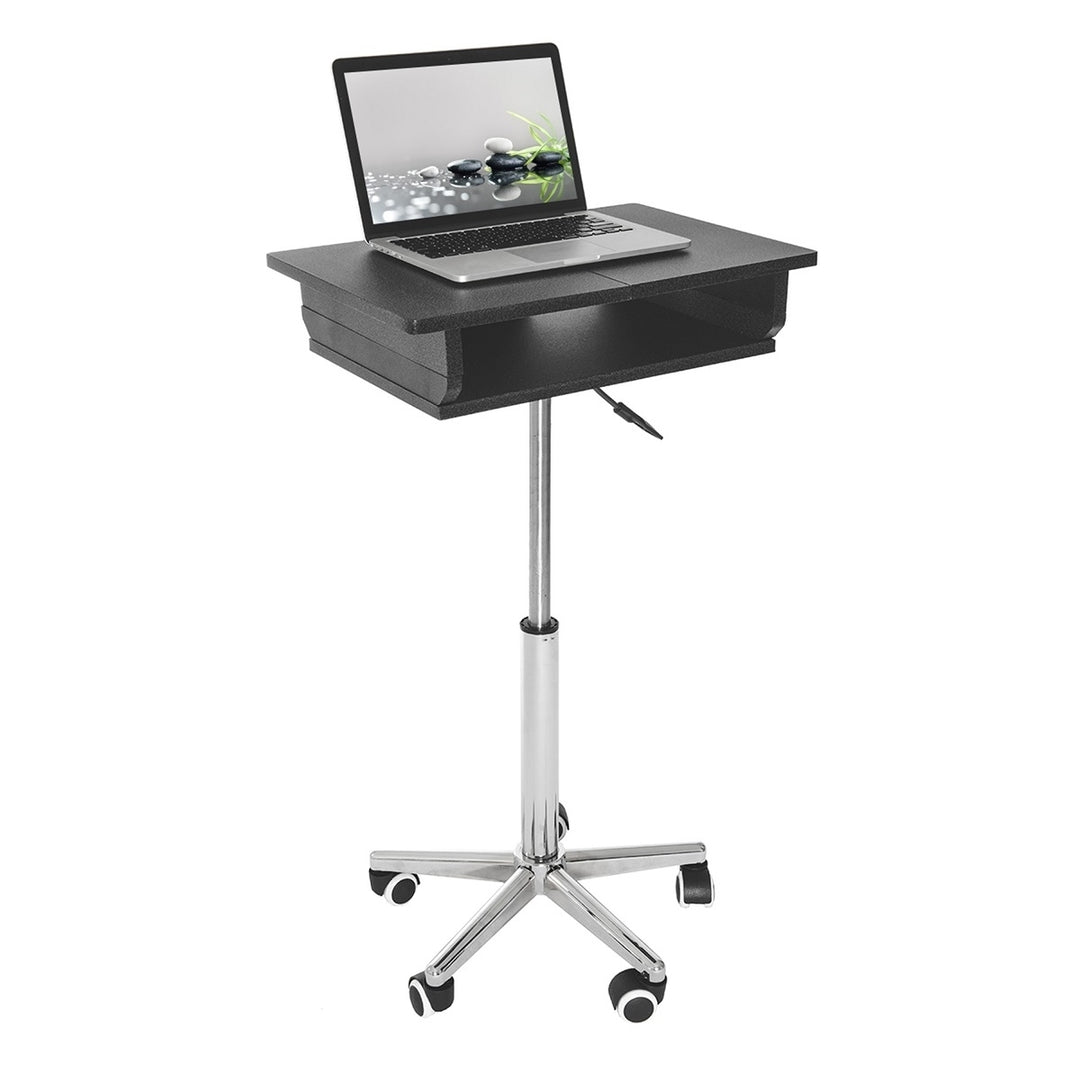 Hommoo Foldable Table Laptop Cart with Height Adjustable and Sitting Mobile - Black and Gray Image 2