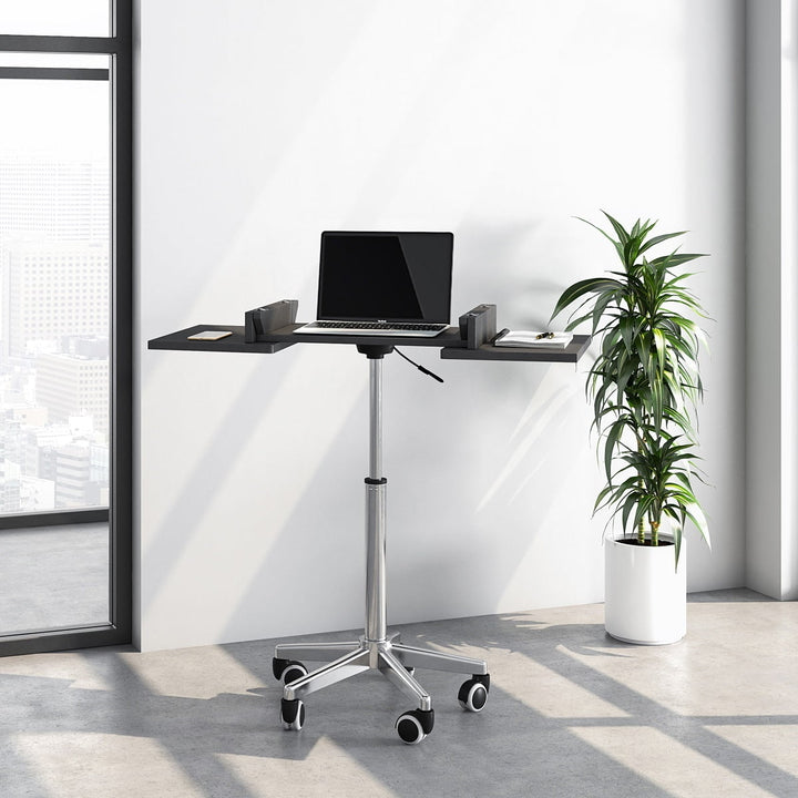 Hommoo Foldable Table Laptop Cart with Height Adjustable and Sitting Mobile - Black and Gray Image 3