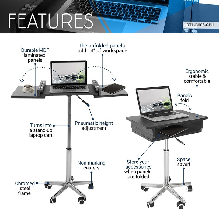 Hommoo Foldable Table Laptop Cart with Height Adjustable and Sitting Mobile - Black and Gray Image 5