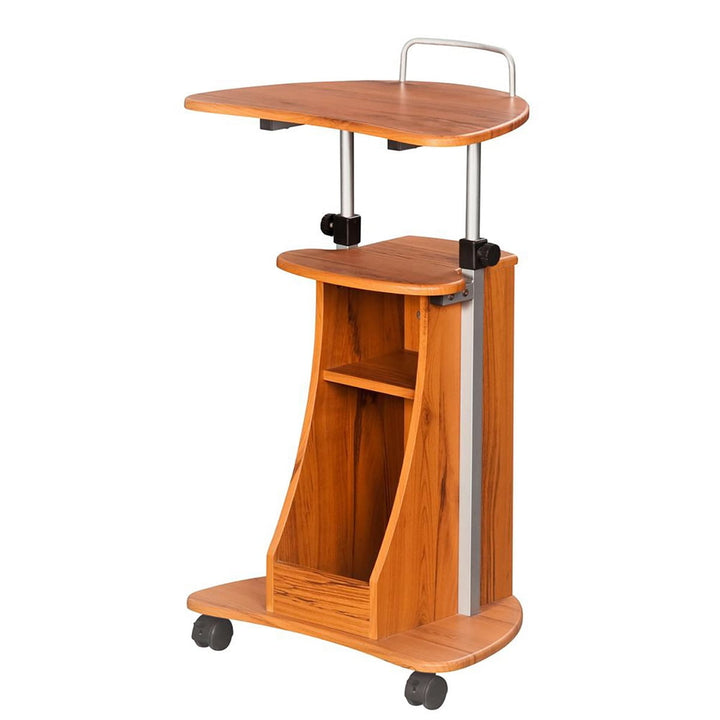 Hommoo Modern Sit-to-Stand Rolling Adjustable Laptop Cart with Storage Shelf - Wood Grain Image 4