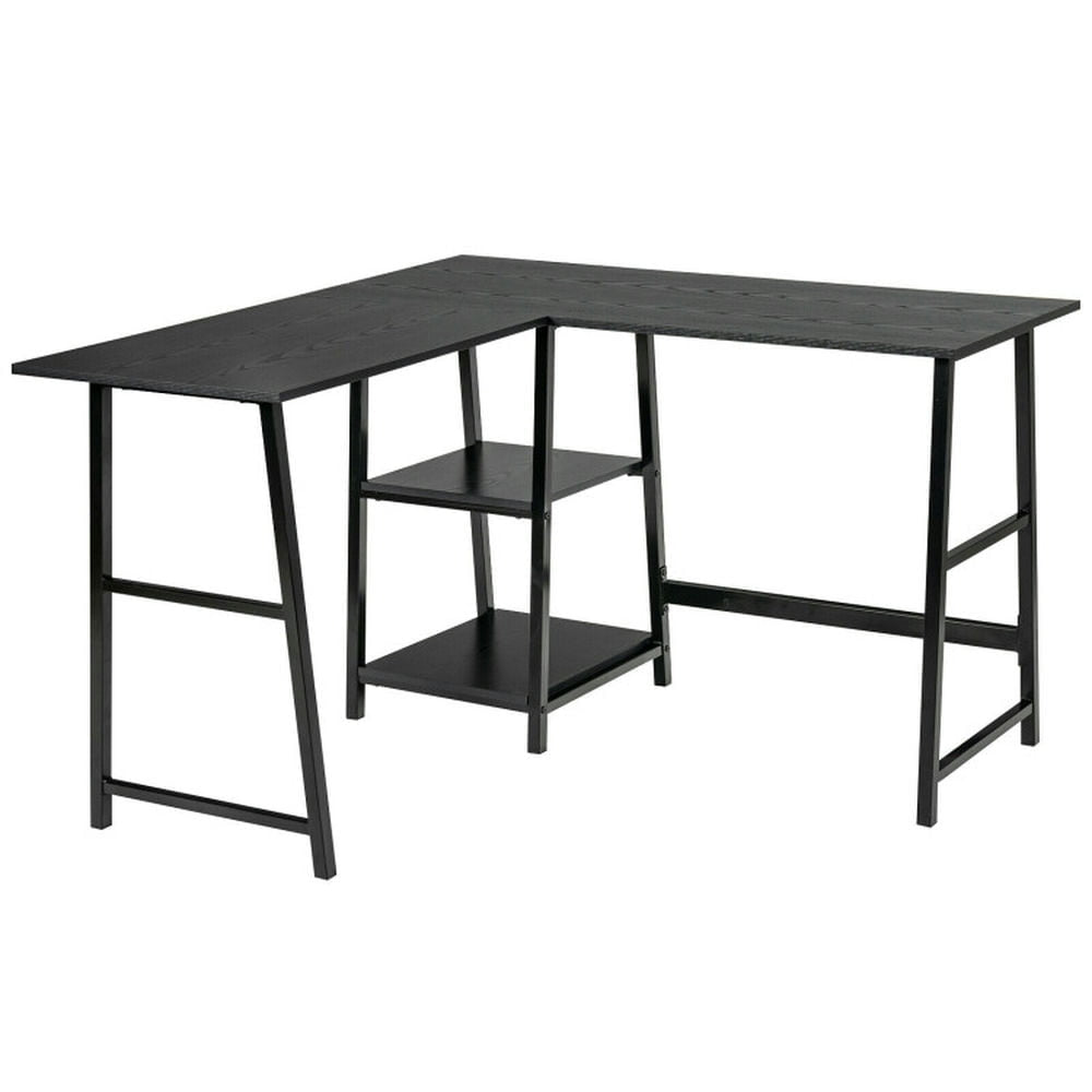 Hommoo L Shaped Corner Computer Desk with Storage Shelves-Black, Home Office Desks, Gaming Computer Desks for Image 2