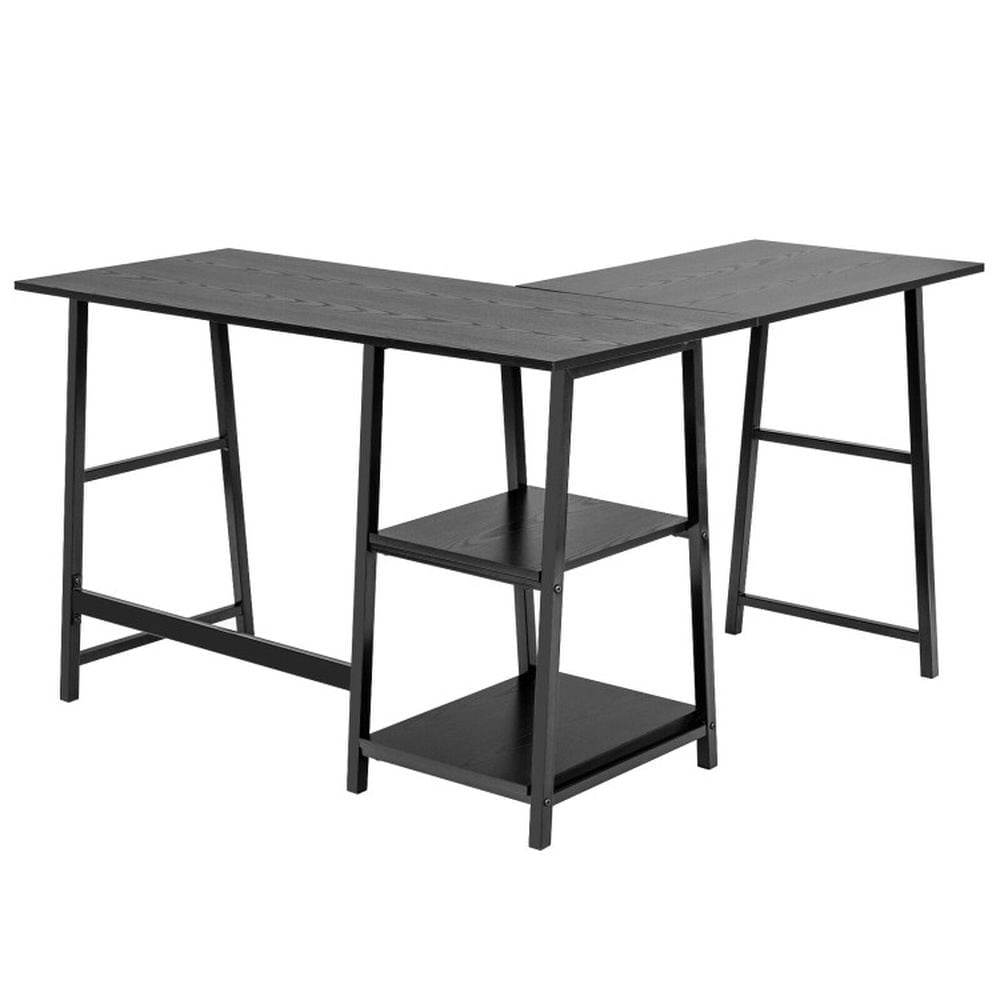 Hommoo L Shaped Corner Computer Desk with Storage Shelves-Black, Home Office Desks, Gaming Computer Desks for Image 3