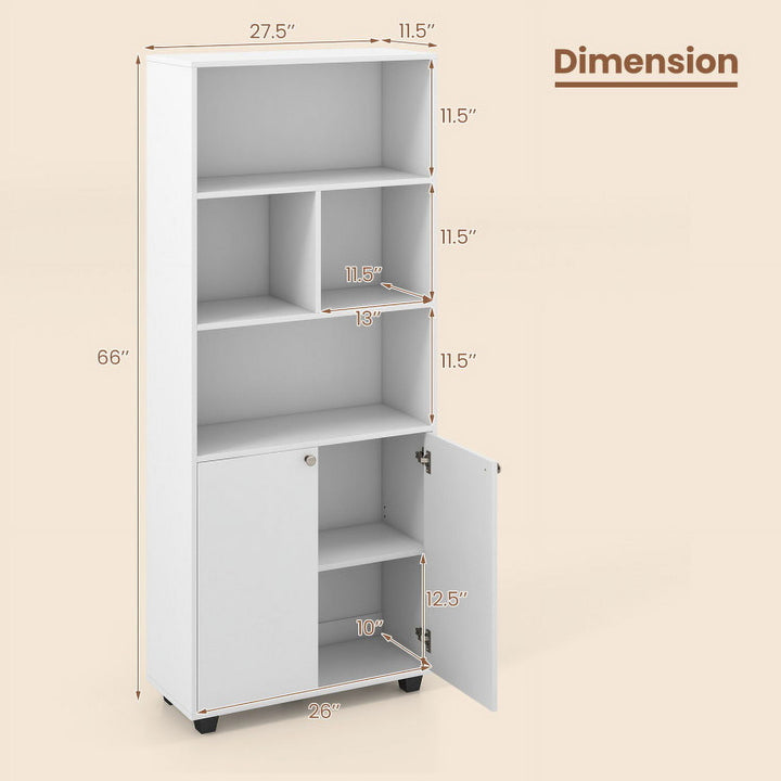 Hommoo Bookshelf,Shelf, Open Bookcase Book Shelf, 66 Inch Tall Double-Door Bookcase with Adjustable Shelf and Storage Image 2