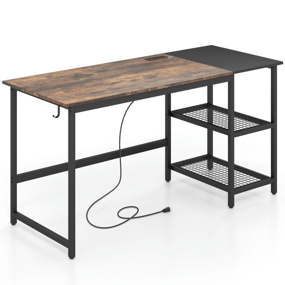 Hommoo 59 Inch Home Office Computer Desk with Removable Storage Shelves-Rustic Brown, Gaming Computer Desks for Image 1