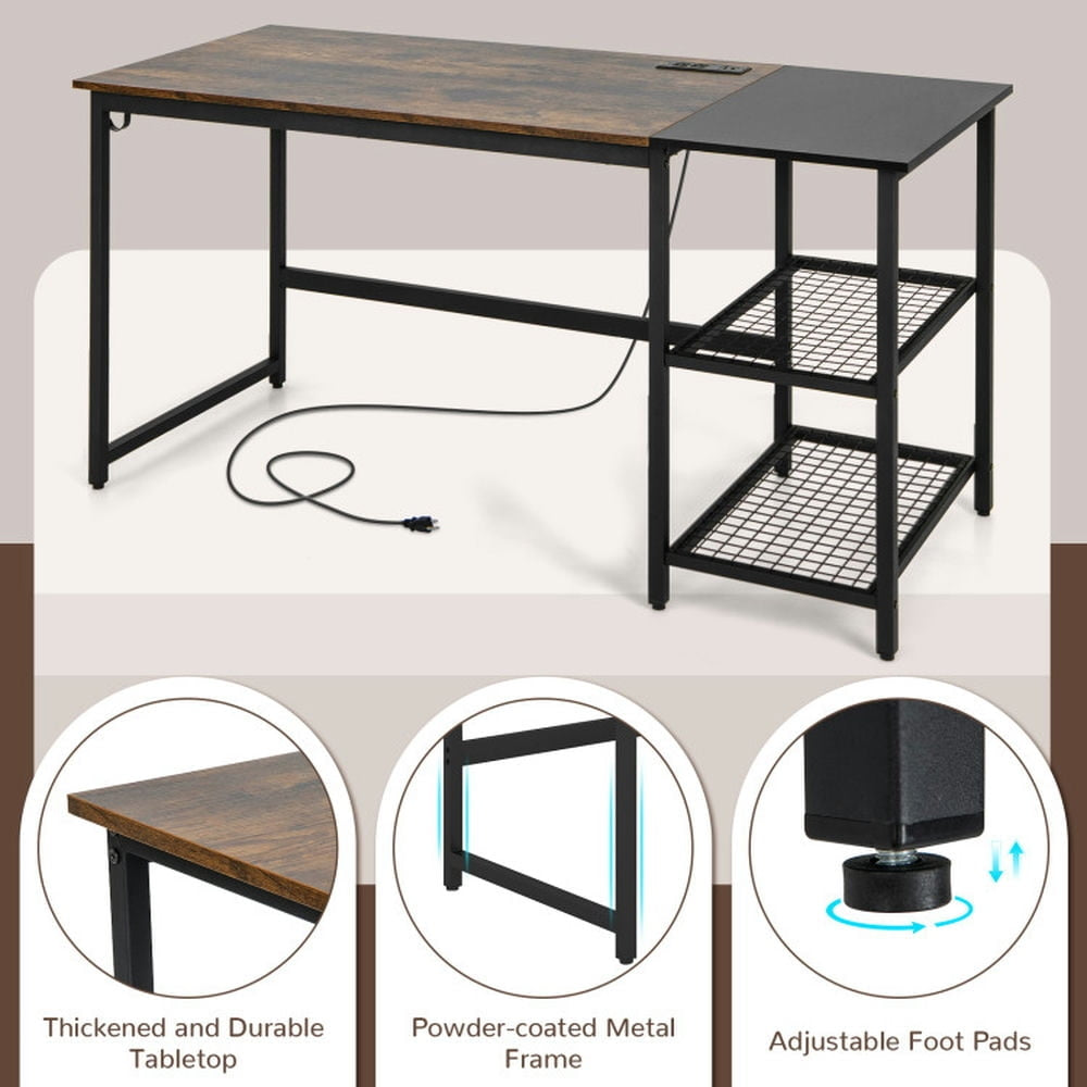 Hommoo 59 Inch Home Office Computer Desk with Removable Storage Shelves-Rustic Brown, Gaming Computer Desks for Image 2