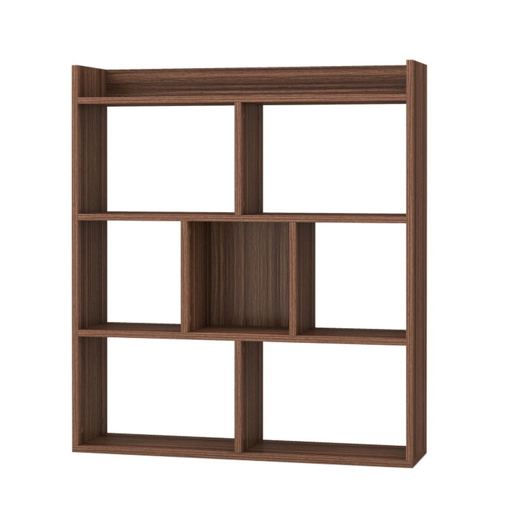 Hommoo Bookshelf, Display Bookshelf, Bookcase,7 Cubes Open-back Bookshelf with Anti-Toppling Devices-Walnut Image 1