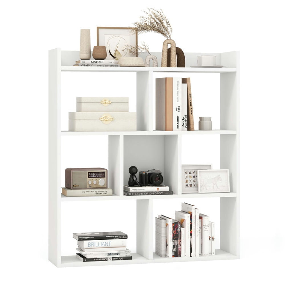 Hommoo Bookshelf, Display Bookshelf, Bookcase,7 Cubes Open-back Bookshelf with Anti-Toppling Devices-White Image 2