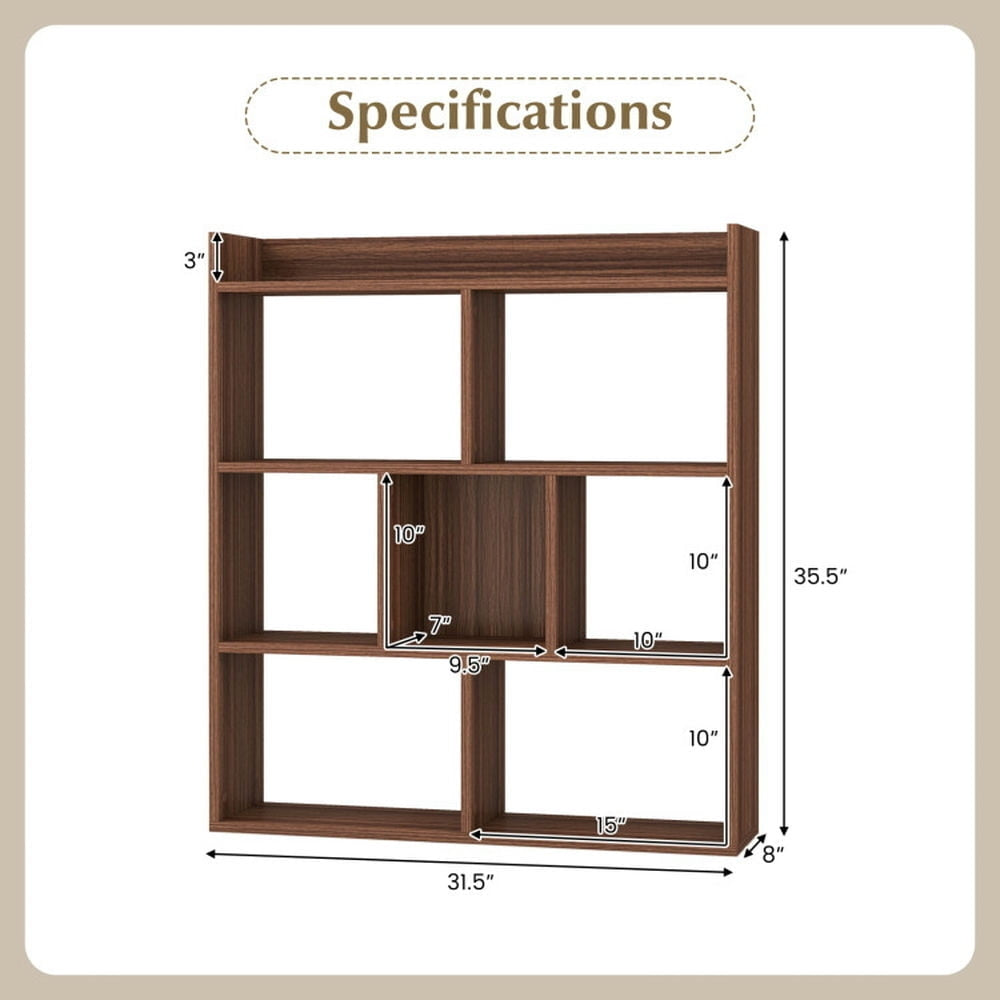 Hommoo Bookshelf, Display Bookshelf, Bookcase,7 Cubes Open-back Bookshelf with Anti-Toppling Devices-Walnut Image 5