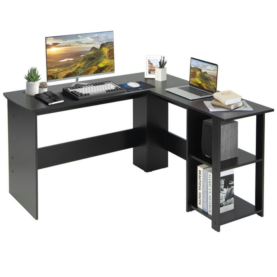 Hommoo L Shaped Corner Computer Desk with Storage Shelves, Home Office Desks, Gaming Computer Desks for Image 1