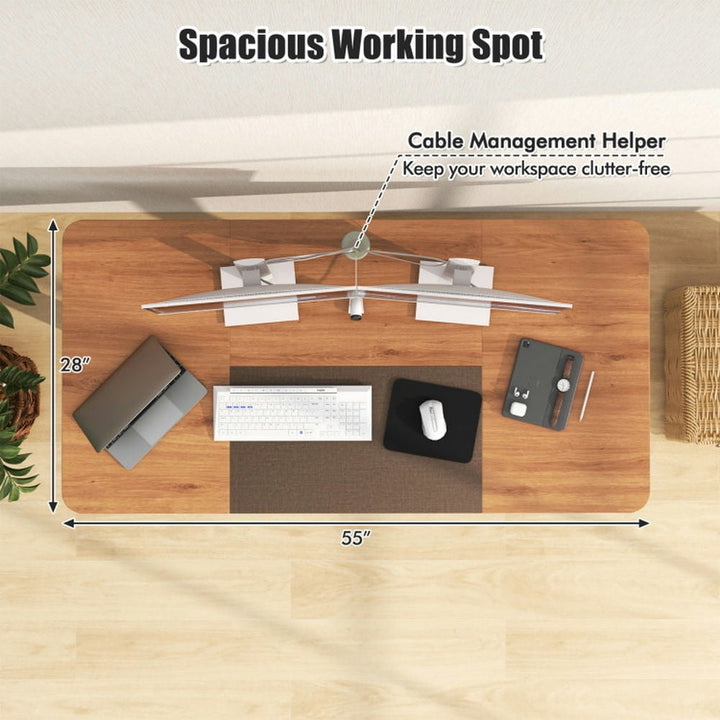 Hommoo 55 Inch Electric Height Adjustable Office Desk with Hook-Beige, Home Office Desks, Gaming Computer Desks for Image 3