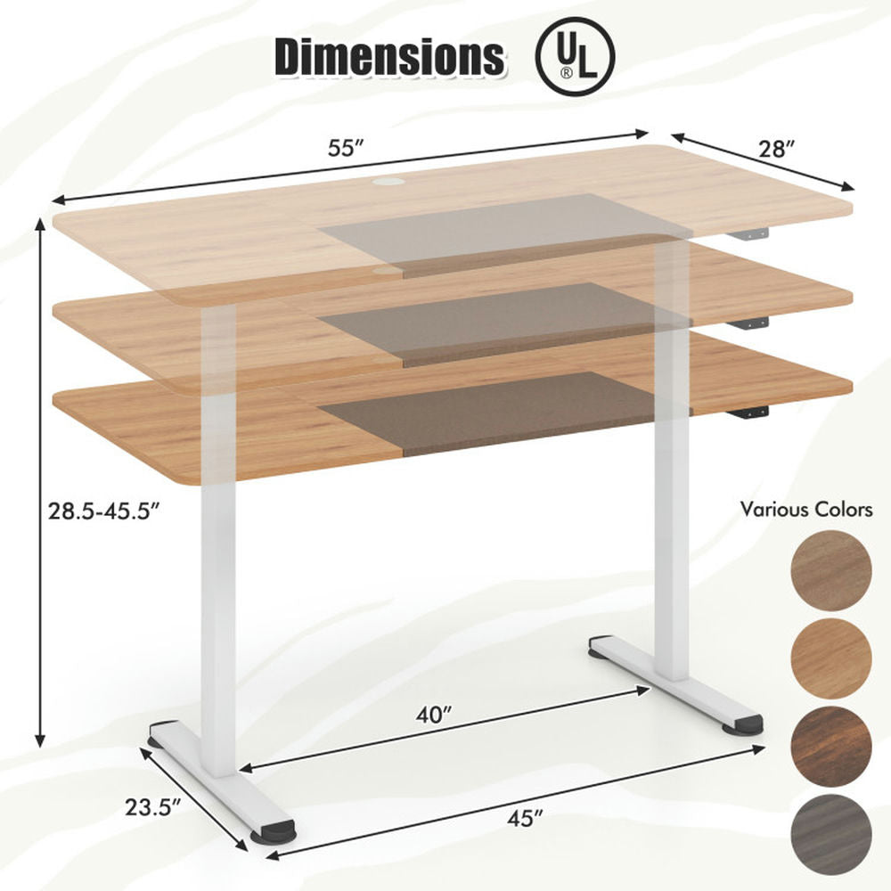 Hommoo 55 Inch Electric Height Adjustable Office Desk with Hook-Beige, Home Office Desks, Gaming Computer Desks for Image 4