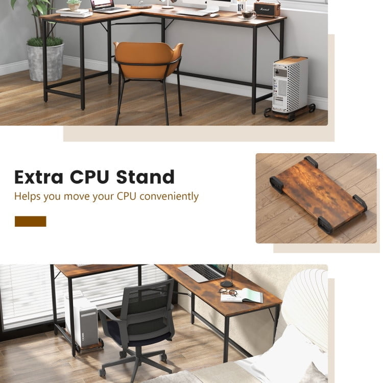 Hommoo L-Shaped Computer Desk with CPU Stand Power Outlets and USB Ports-Rustic Brown, Gaming Computer Desks for Image 2